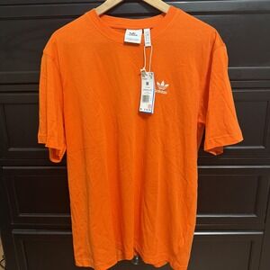 adidas Originals Trefoil T Shirt Mens Large Embroidered Logo Cotton Orange White